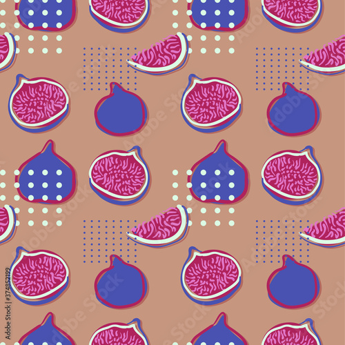 Seamless fig pattern. Delicious violet fruit