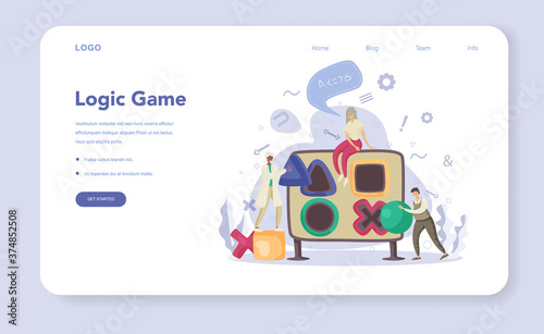 Logic game web banner or landing page set. Scientist systematicly