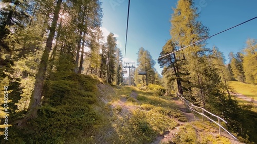 Chairlift moving to a mountain peak