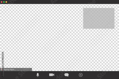 video conference call interface vector template. online communication computer program screen mock up. remote quarantine learning, job, training, webinar.