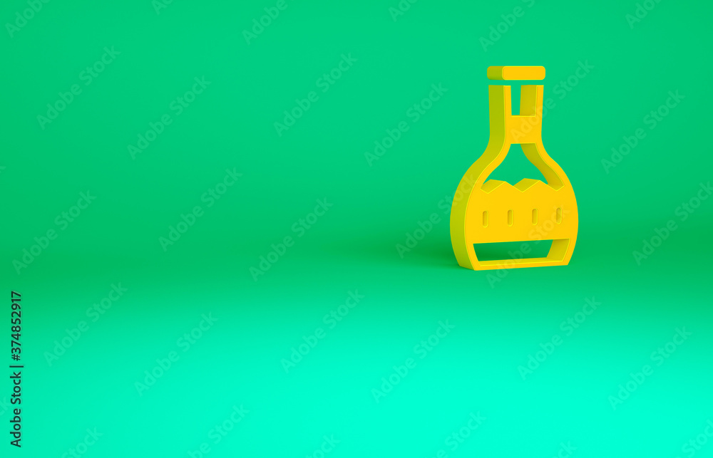 Orange Tequila bottle icon isolated on green background. Mexican alcohol drink. Minimalism concept. 3d illustration 3D render. Orange Tequila bottle icon isolated on green background. Mexican alcohol drink. Minimalism concept. 3d illustration 3D render.