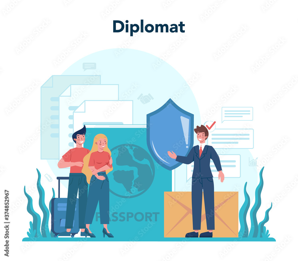 Naklejka premium Diplomat profession. Idea of international relations and government.