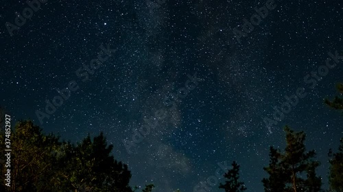 Milky way galaxy stars space dust in the universe, Long exposure photograph, with grain. Summer night sky Milkyway nightscape Time Lapse