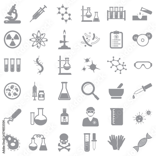 Chemistry Icons. Gray Flat Design. Vector Illustration.