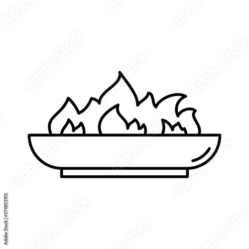 Outdoor Fire Pit icon. Linear logo of low bonfire bowl. Black simple illustration of campfire, accessory for backyard, picnic in nature. Contour isolated vector emblem on white background