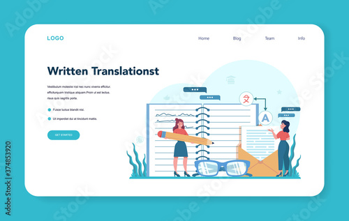 Translator and translation service web banner or landing page.