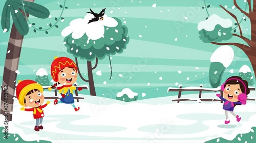 Children Playing Outside In Winter