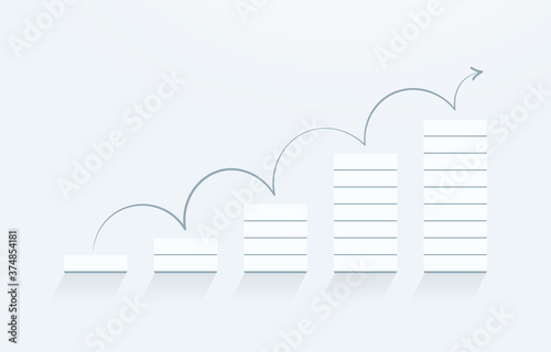 Growth or increase design concept. Cube block stacking staircase moving step growing up to target. Success achievement or goal business motivation. Vector illustration