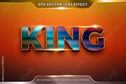 Text effect in 3d Ring King words, font styles theme editable realistic metal gradient copper and bronze gold color combination with flare light concept