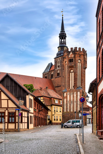 View to the St Stephen's Church and Eulenturm in Tangermünde photo