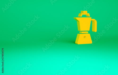 Orange Coffee maker moca pot icon isolated on green background. Minimalism concept. 3d illustration 3D render.