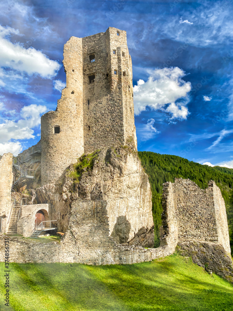 Beautiful Andraz Castle on Italian Alps. Summer season