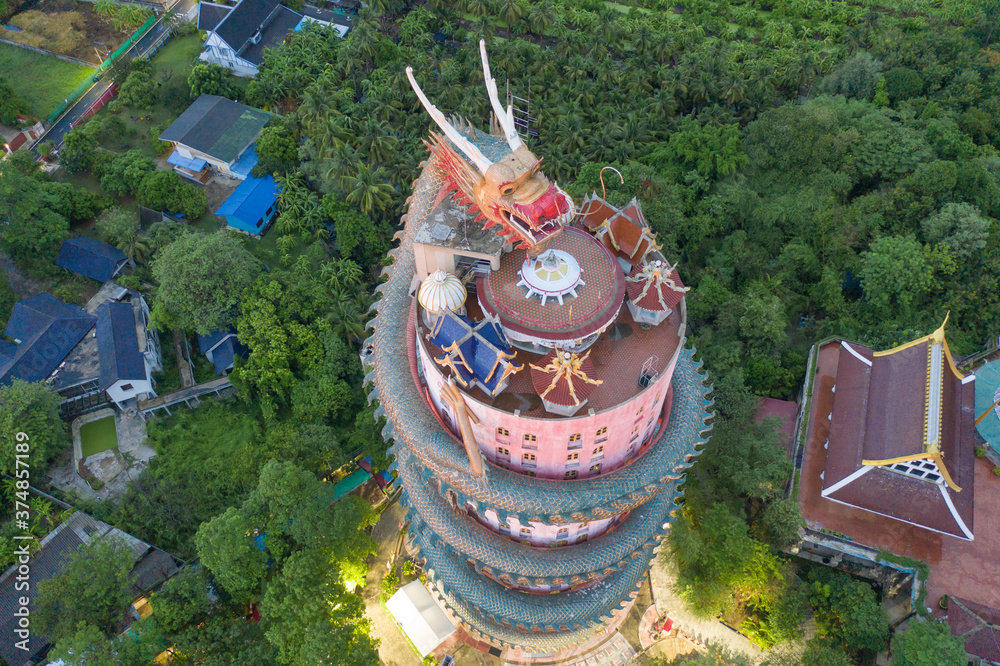 Aerial View Of Wat Samphran Or Chinese Dragon Temple In Sam Phran District In Nakhon Pathom Province Near Bangkok Urban City Thailand Tourist Attraction Landmark In Travel Trip Concept Stock Photo