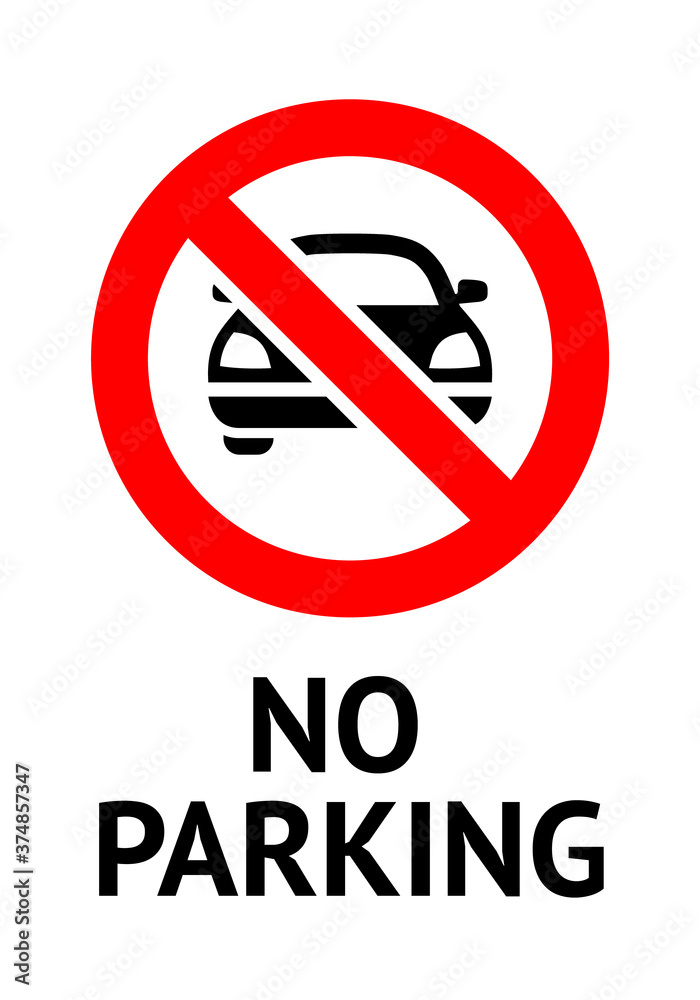 Prohibition sign No Parking, black forbidden symbol in red round shape