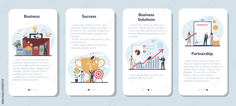 Businessman mobile application banner set. Idea of strategy and