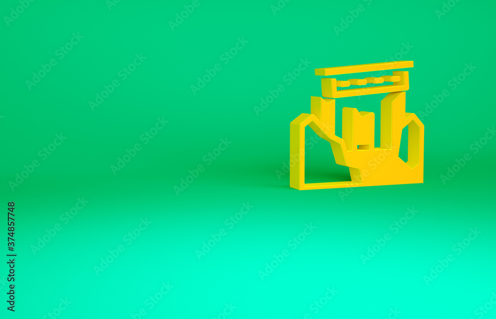 Fototapeta premium Orange Ancient ruins icon isolated on green background. Minimalism concept. 3d illustration 3D render.