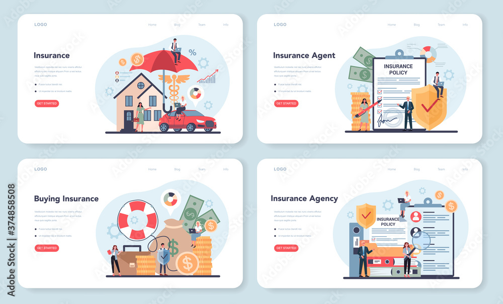 Insurance agent web banner or landing page set. Idea of security