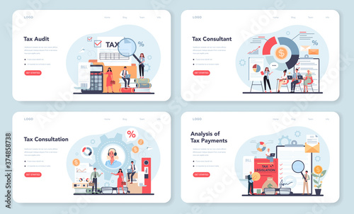 Tax consultant web banner or landing page set. Idea of accounting