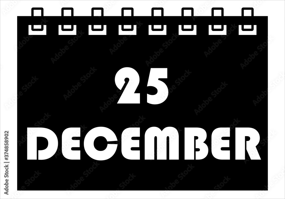 Icono de calendario con el día 25 de diciembre blanco sobre negro