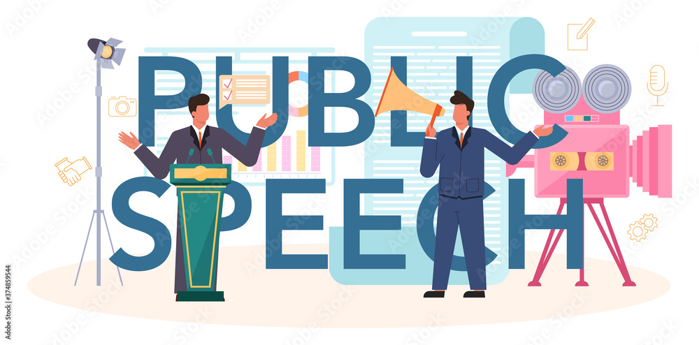 Public speech typographic header. Professional speaker or commentator