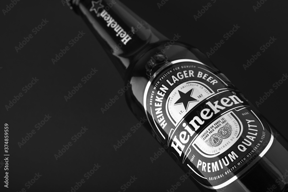Bottle of Heineken Lager Beer. Heineken is the flagship product of