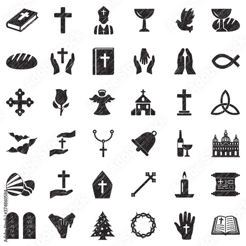 Christianity Icons. Black Scribble Design. Vector Illustration.