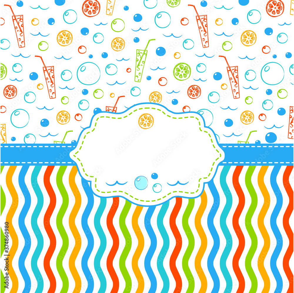 Citrus cocktail banner with frame and empty space for text. Invitation card for cocktail party, summer or beach party. Greeting square background Citrus cocktail banner with frame and empty space for text. Invitation card for cocktail party, summer or beach party. Greeting square background