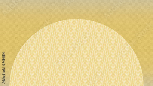市松模様。円の中は青海波模様。金の背景。日本の伝統模様。
Checkered pattern. Gold background. Japanese traditional pattern.