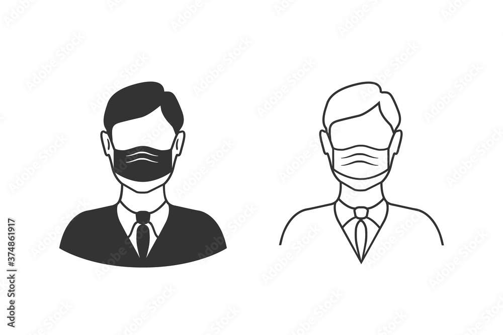 Stop virus COVID-19. Vector line icon set - man face with mask icon. Stop virus COVID-19. Vector line icon set - man face with mask icon.