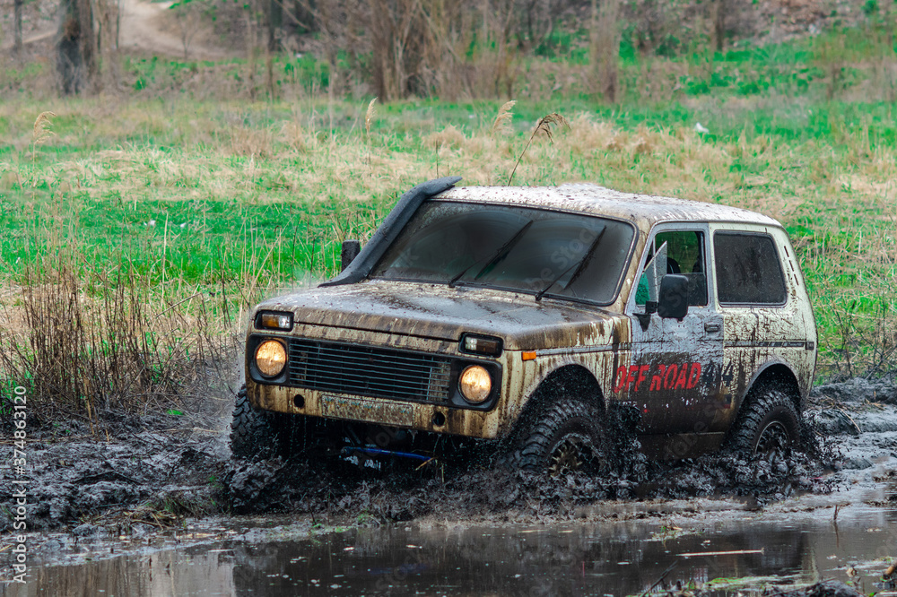 Off roading UTV in wet environment. Competition, fast. Off roading UTV in wet environment. Competition, fast.