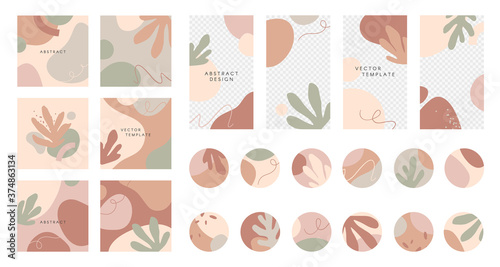 Bundle of editable insta story templates and highlights covers.Vector layouts with hand drawn organic shapes and textures.Abstract backgrounds.Trendy design for social media marketing.Social media kit © Xenia Artwork 