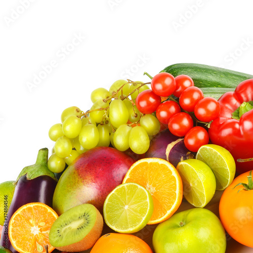 Fruits and vegetables isolated on a white background.