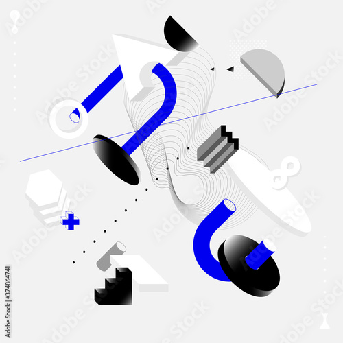 Abstract composition of isometric geometric shapes.