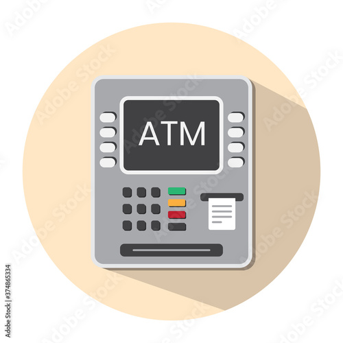 Automated Teller Machine (ATM) flat icon on a round background for apps or websites