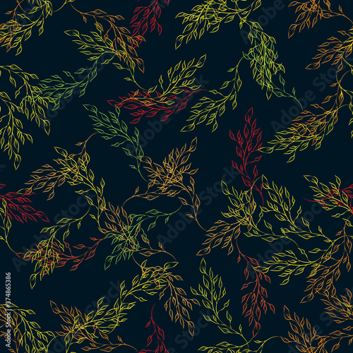 Seamless repeating autumn pattern of twigs and leaves