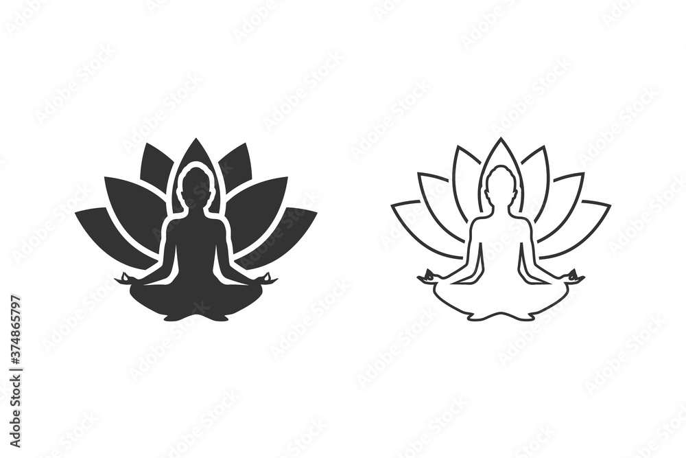 Yoga line icon set. lotus position silhouette. Vector shape modern flat style Yoga line icon set. lotus position silhouette. Vector shape modern flat style