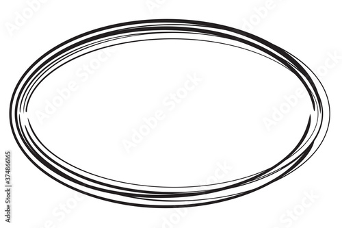 Vector Hand Draw Sketch Oval Frame from Multiple Black thic market for your element design, isolated on white