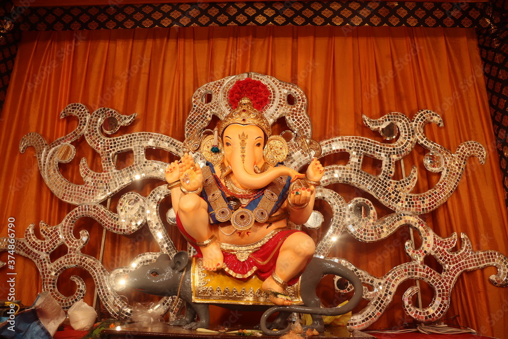 Mumbai, Maharashtra/India- August 31 2020: A spiritual and decorative idol of lord Ganesha.