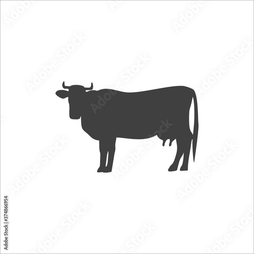 Cow flat icon on white. Vector illustration