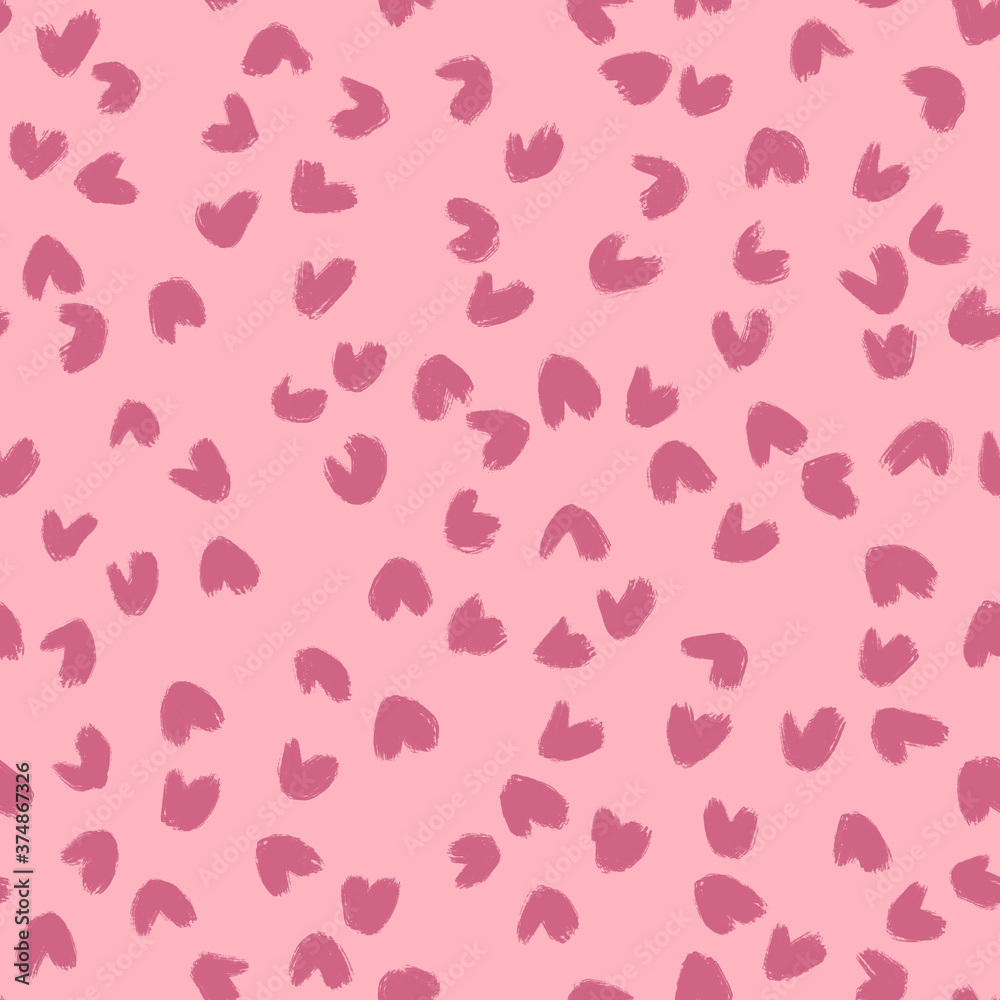 Heart shaped sprinkles on pink background. Seamless pattern