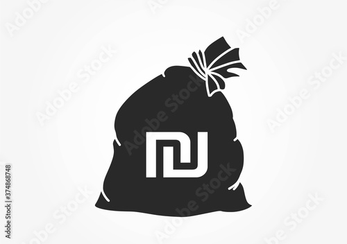 money bag with israeli sheqel sign. banking and money symbol