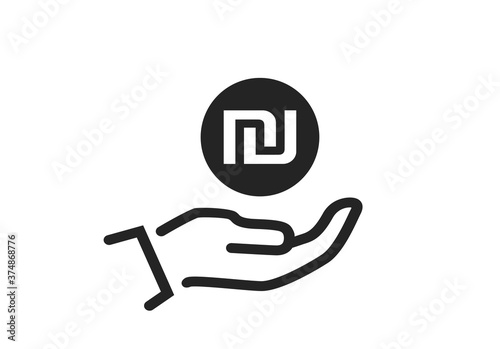 save shekel icon. israeli shekel coin on hand. banking symbol