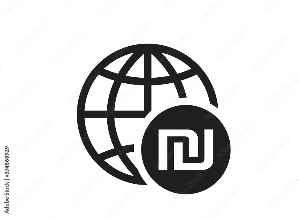 globe with israeli sheqel coin icon. world money symbol. globe with israeli sheqel coin icon. world money symbol.