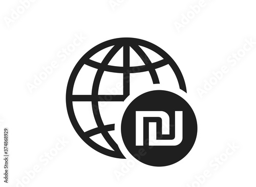 globe with israeli sheqel coin icon. world money symbol.