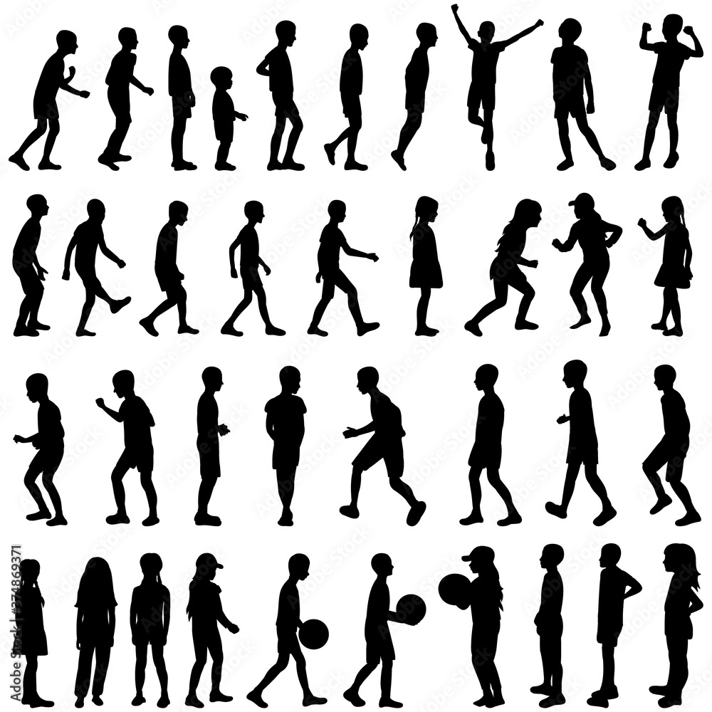 vector, isolated, set of children silhouettes vector, isolated, set of children silhouettes