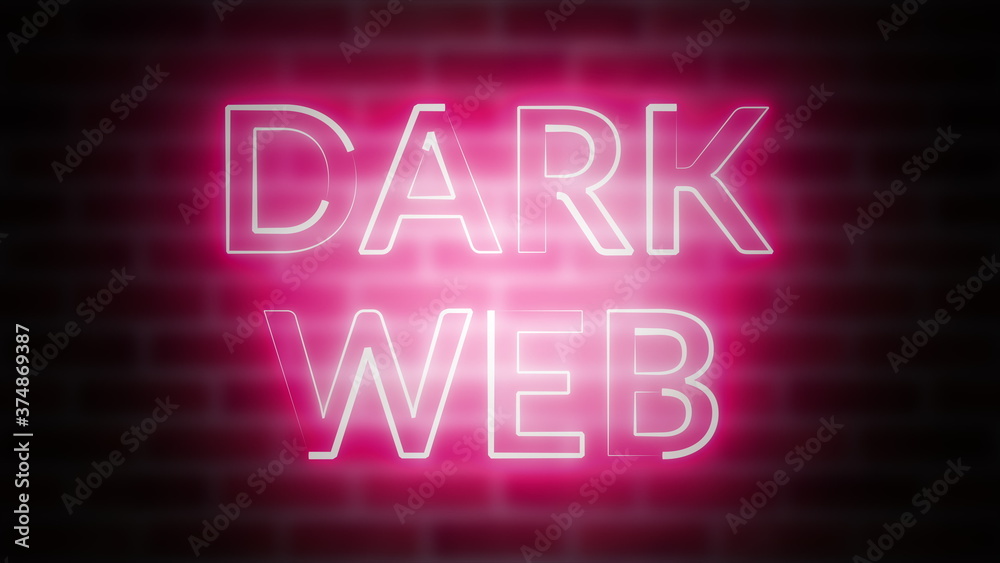 3D rendering of neon text Dark web against the background of brick, computer generated