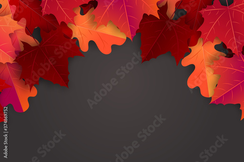 Autumn maple leaves background. Fall banner template. Red and orange foliage. Thanksgiving season holiday concept. Realistic 3d vector illustration.