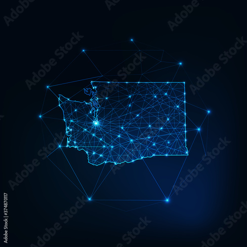 Washington state USA map glowing silhouette outline