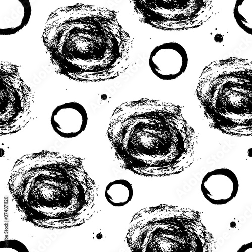 Hand drawn abstract fashion seamless pattern with paint texture. Polka dot pattern. Vector illustration.