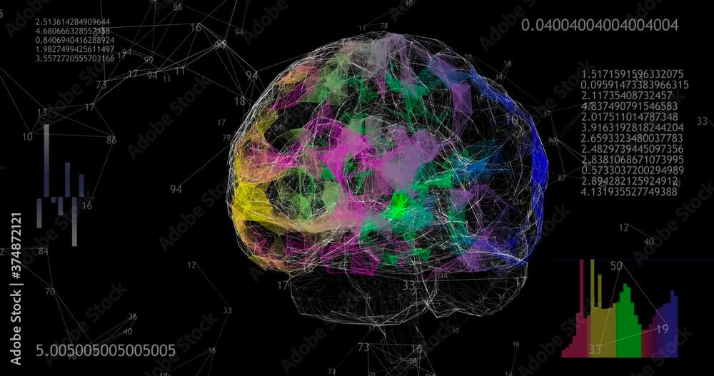 Rotating 360 low polygonal brain 3D model on black background with ...
